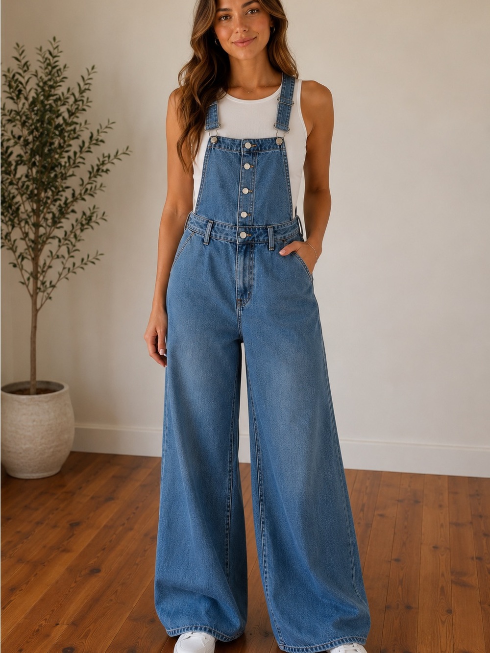 Universal Thread cotton Wide-Leg Denim Overalls